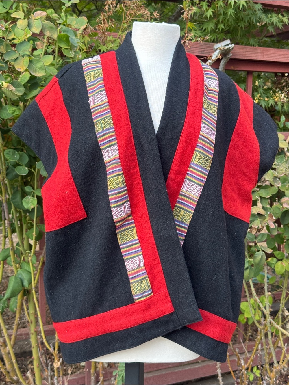 Wool Short Sleeve Jacket with Colorful Embroidered Trim
